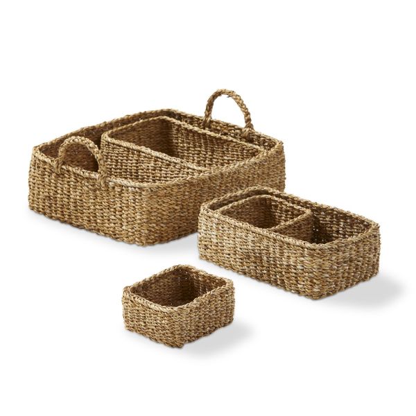 Seagrass Rectangular Tray w/ Small Baskets - S/5