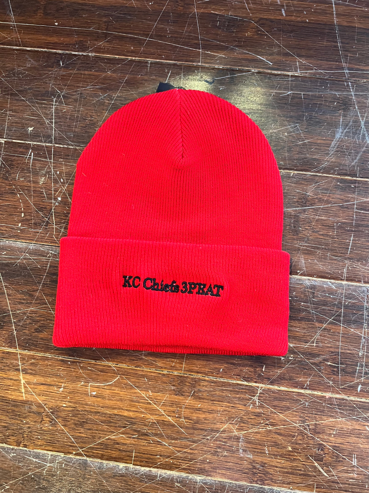 Embroidered Red KC Chiefs 3PEAT Beanie