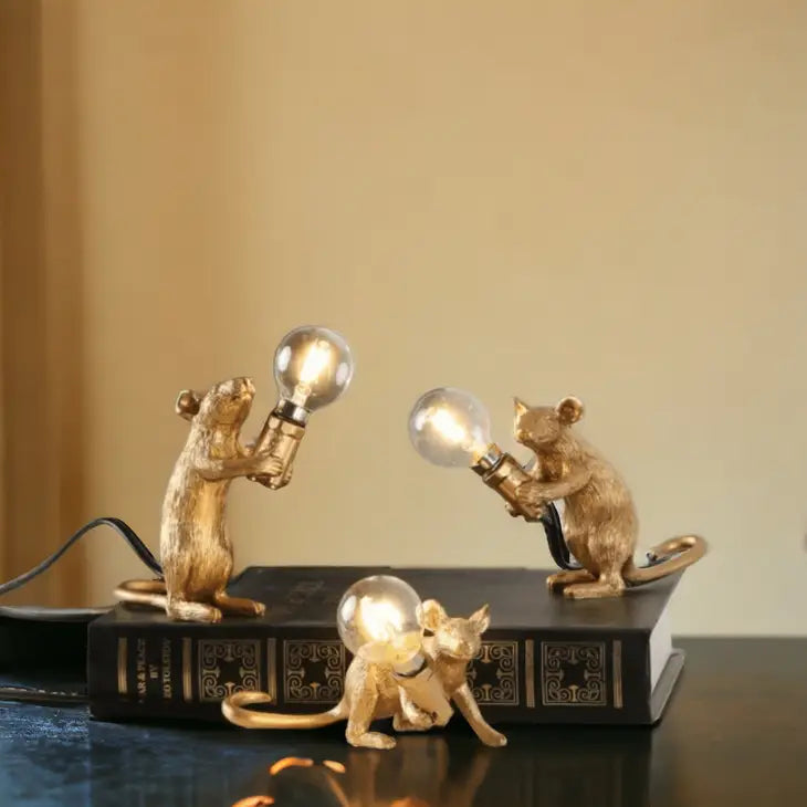 Gold Plated Resin Mouse Lamp