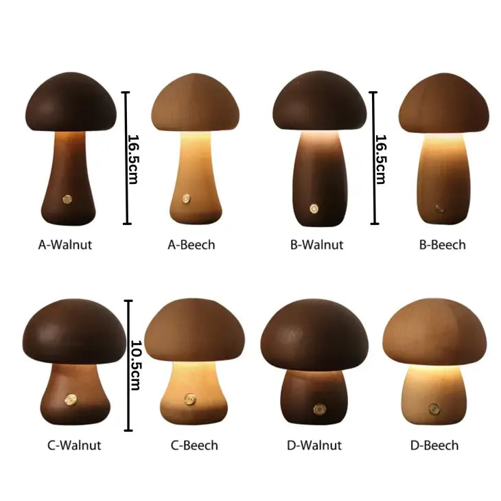 Led Walnut Mushroom Nightlight w/ Touch Switch