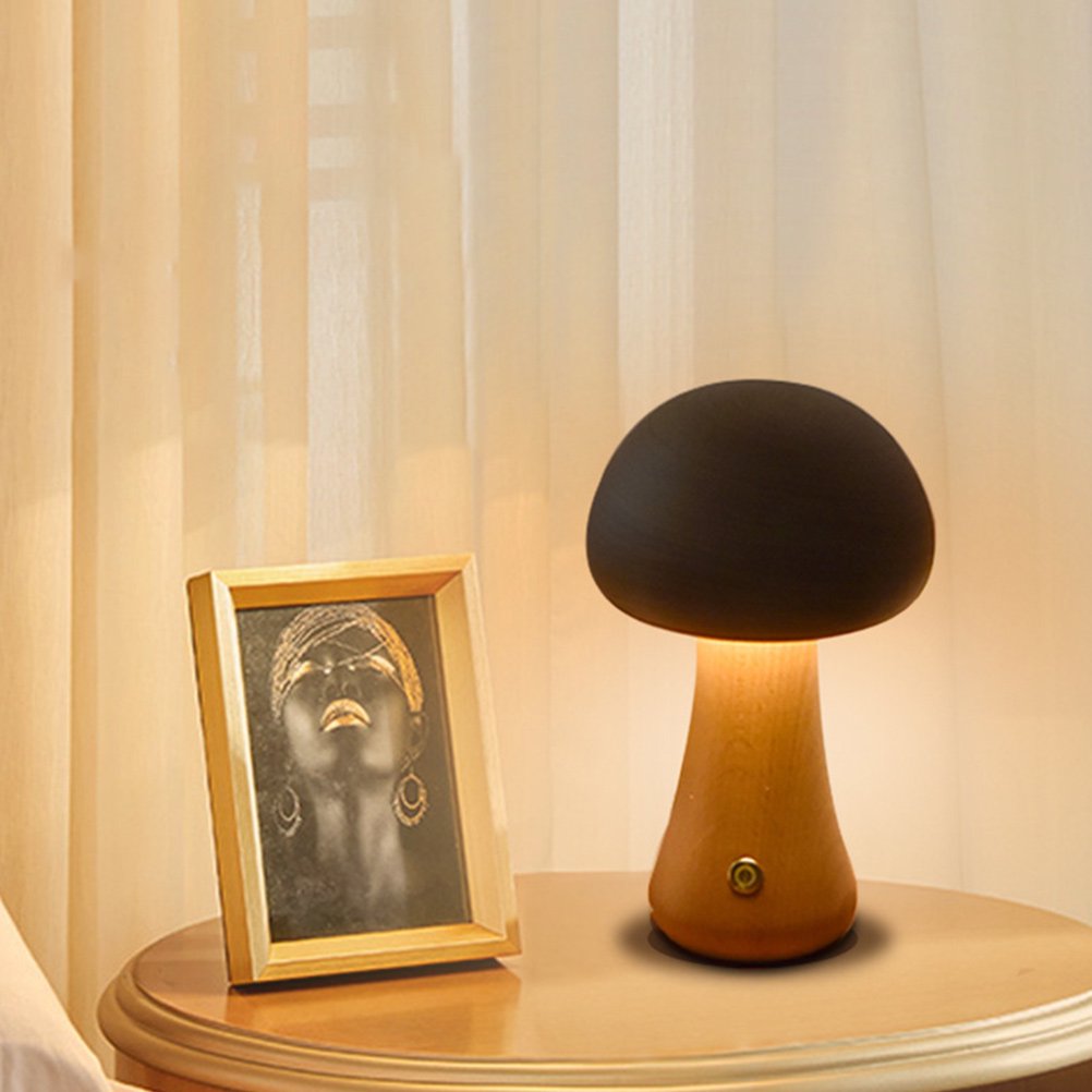 Led Walnut Mushroom Nightlight w/ Touch Switch