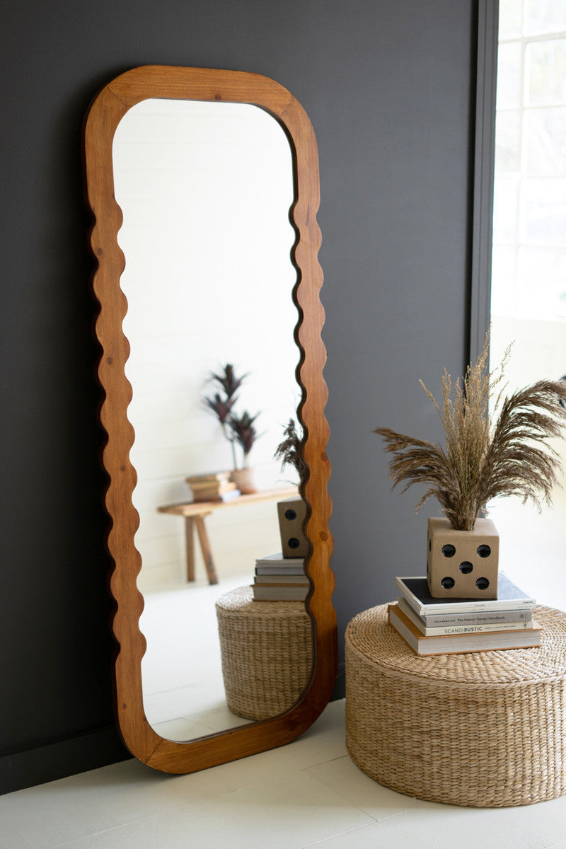 Natural Wood Squiggle Framed Standing Mirror