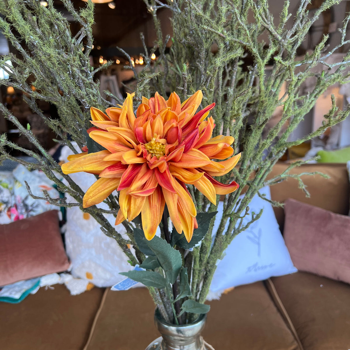 Orange Real Touch Chrysanthemum Stem Spray - 30"