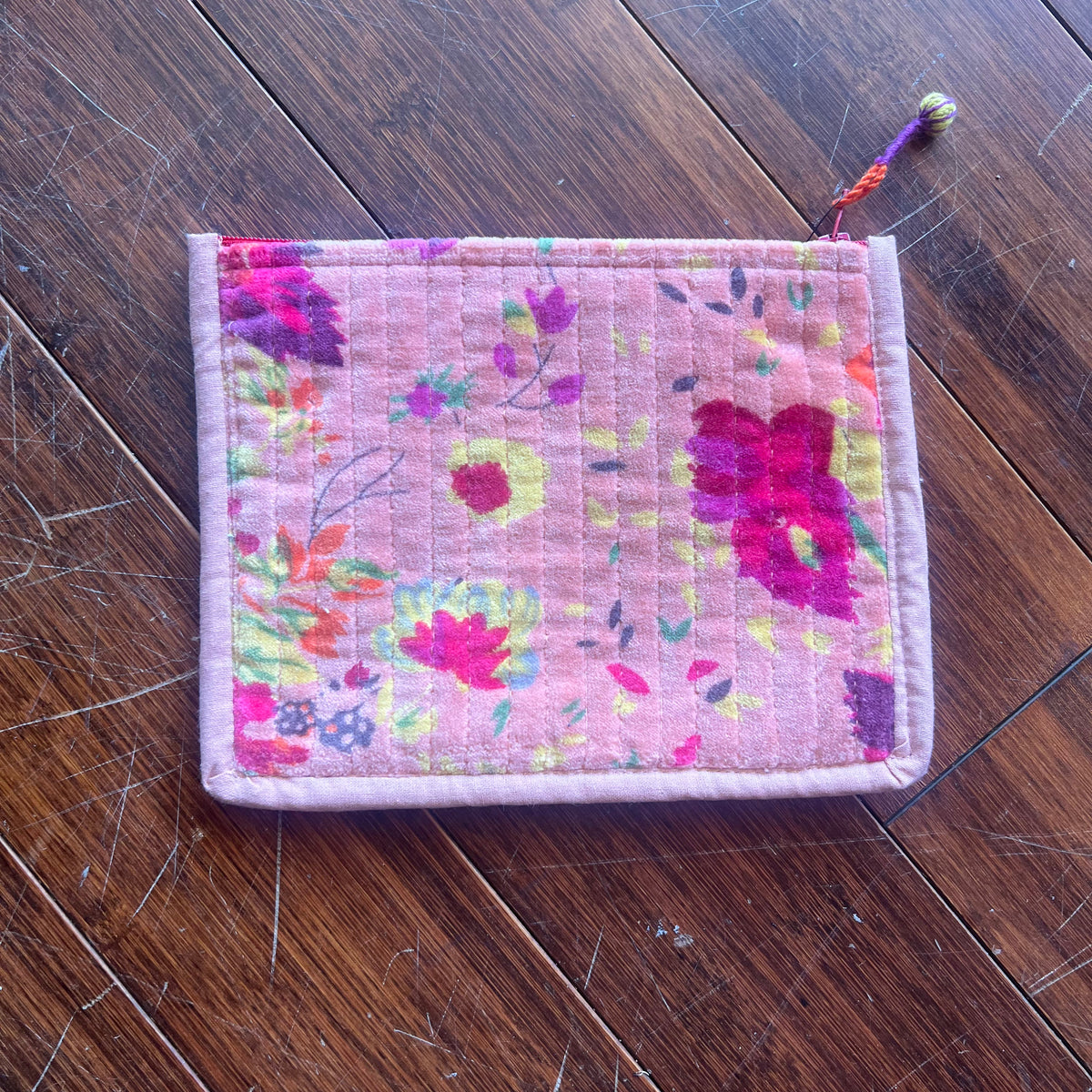 Quilted Cotton Velvet Zip Pouch