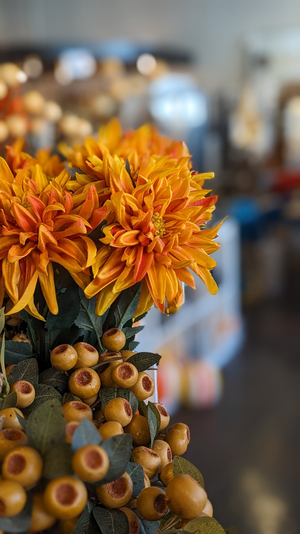 Orange Real Touch Chrysanthemum Stem Spray - 30"