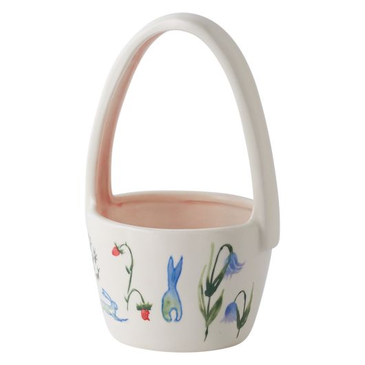 Ceramic Easter Basket with Bunny and Flower Embellishment