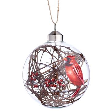 Glass Cardinal Ornament w/ Real Twigs