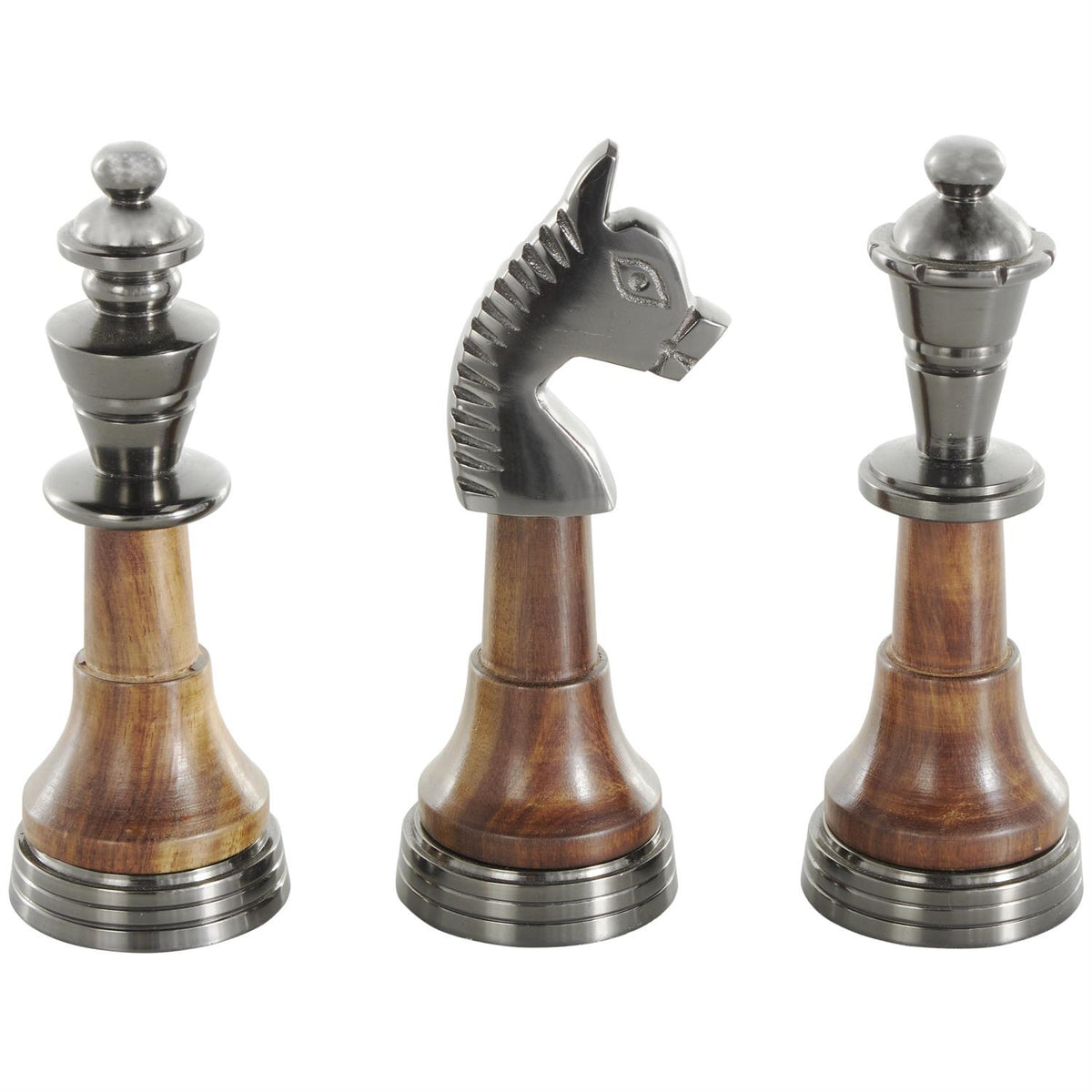 S/3 Aluminum & Mango Wood Decorative Chess Sculptures