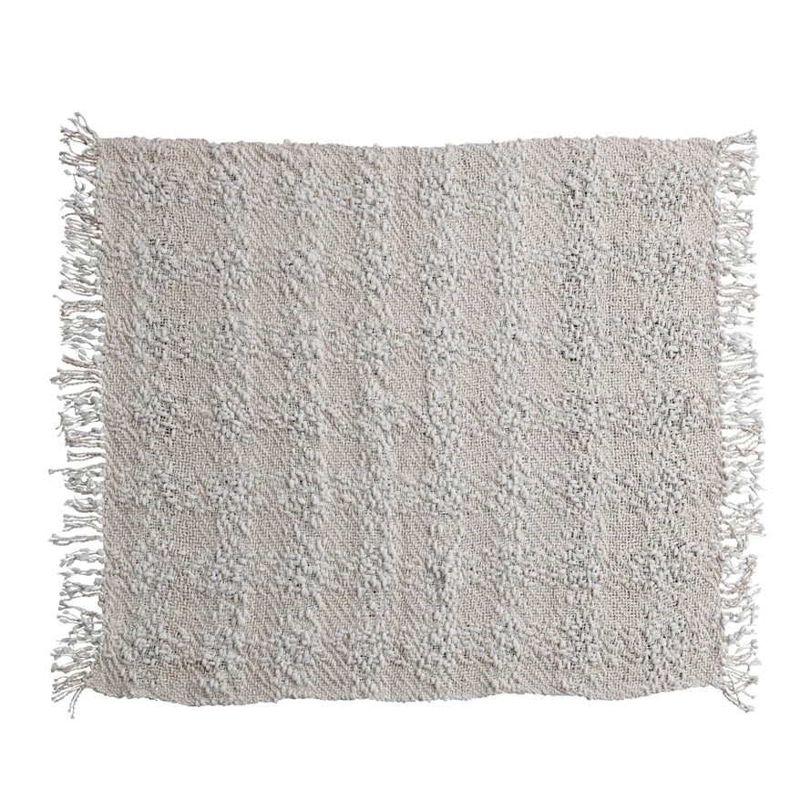 Woven Cotton Blend Cable Knit Throw Blanket w/ Fringe