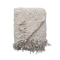 Woven Cotton Blend Cable Knit Throw Blanket w/ Fringe