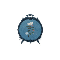 Round Pewter Antique Inspired Frame w/ Hand Painted Flower