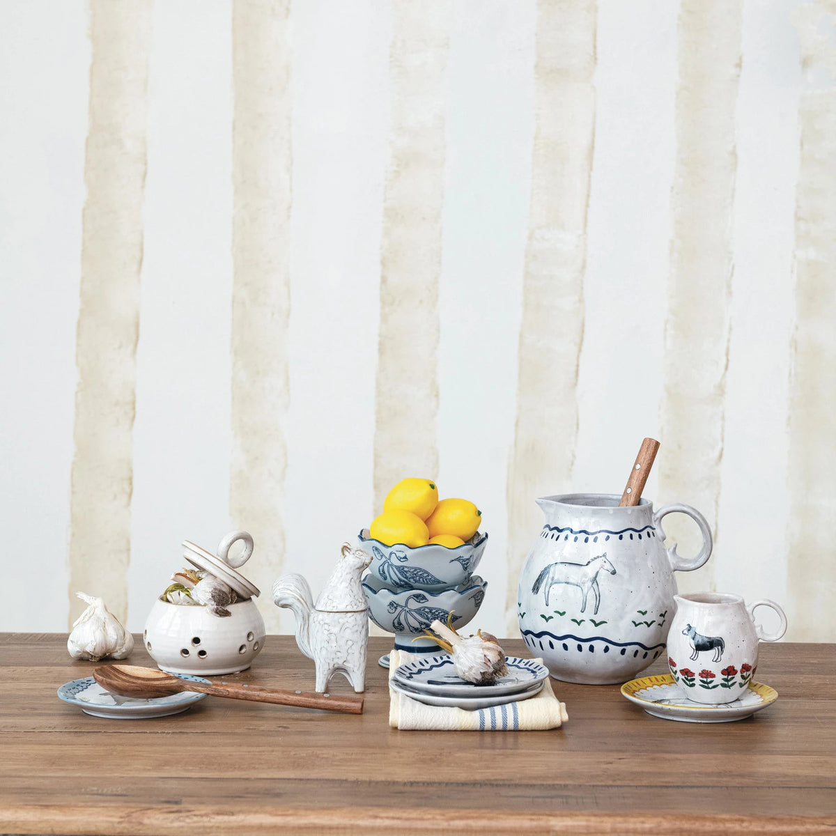 Hand-Painted Stoneware Pitcher w/ Horse