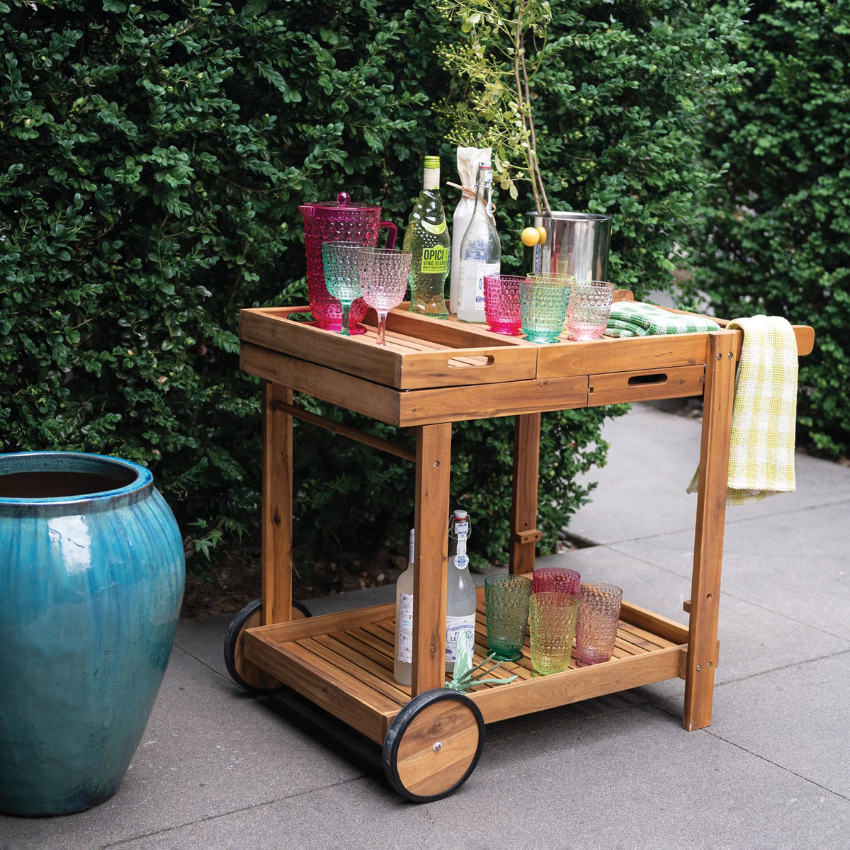 2 Tier Acacia Wood Bar Cart