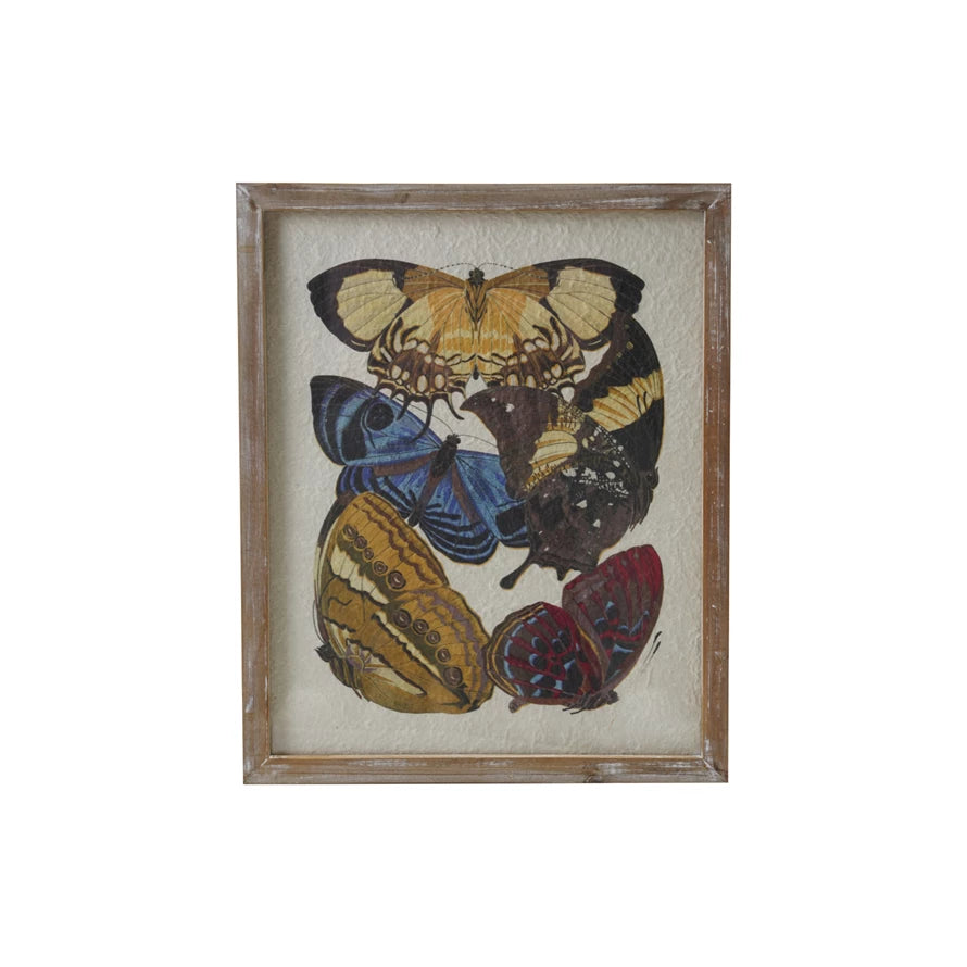 Wood Framed Textured Paper Butterfly Wall Hanging