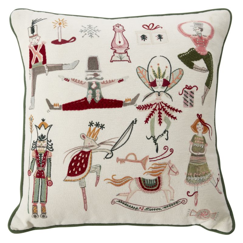 Nutcracker Waltz Square Embroidered Throw Pillow- 18"