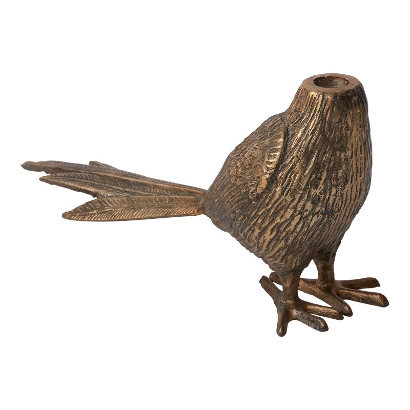 Antiqued Gold Pheasant Sculpture Taper Candle Holder