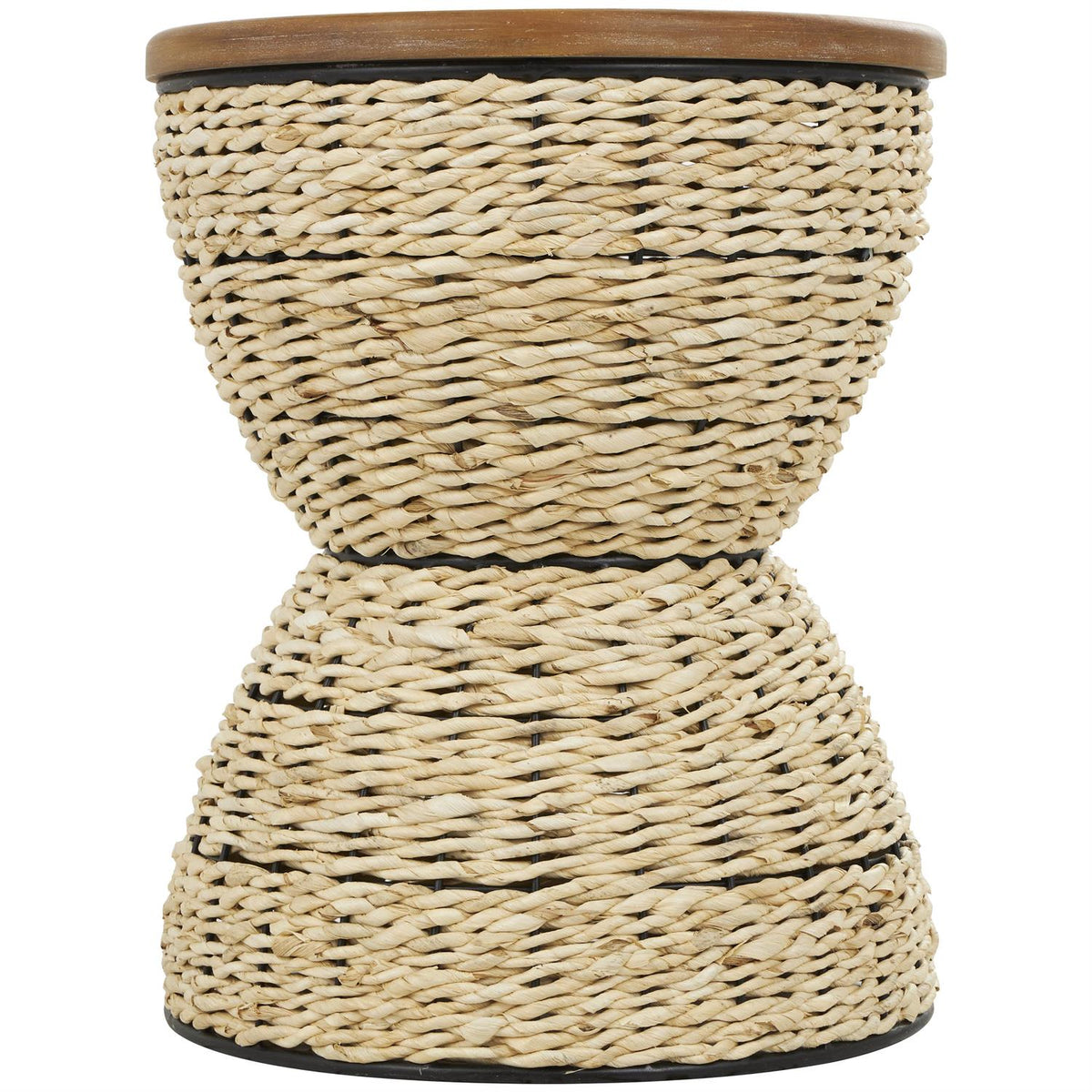 Handwoven Rattan Accent Table w/ Wood Top