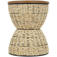 Handwoven Rattan Accent Table w/ Wood Top