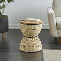 Handwoven Rattan Accent Table w/ Wood Top