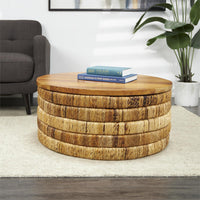 Seagrass Handwoven Coffee Table w/ Teak Wood Top