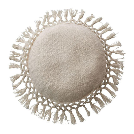 Cream Round Slub Pillow with Tassels