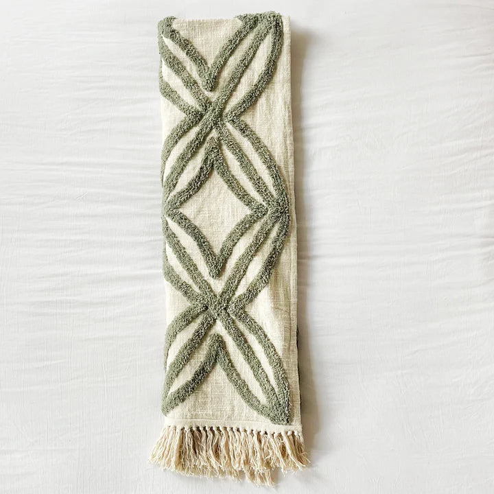 Patina Vie Green and Cream Diamond Tufted Throw Blanket