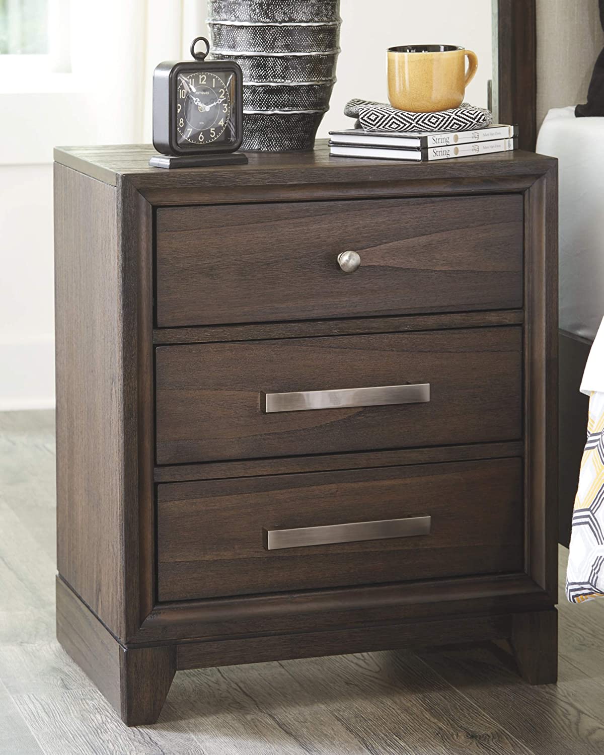 3-Drawer Dark Wood Brueban Nightstand