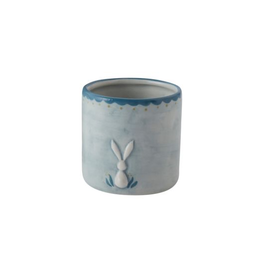 Small Blue Pot w/ White Bunny