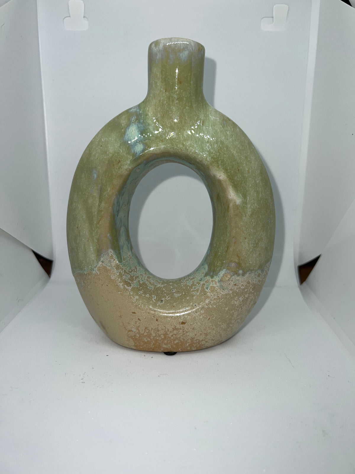 Opal Reactive Glazed Stoneware Cutout Vase