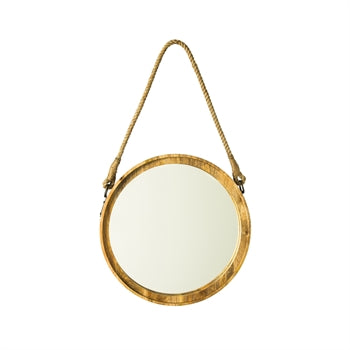 Round Wood Mirror on Rope