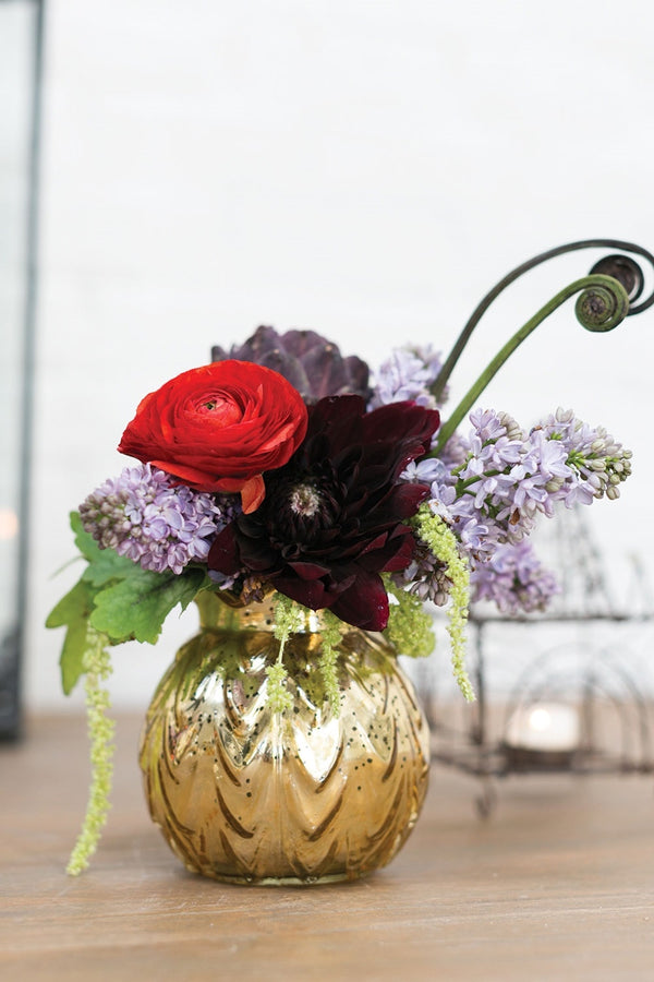 Gold Rippled Mercury Glass Vase w/ Ruffled Top